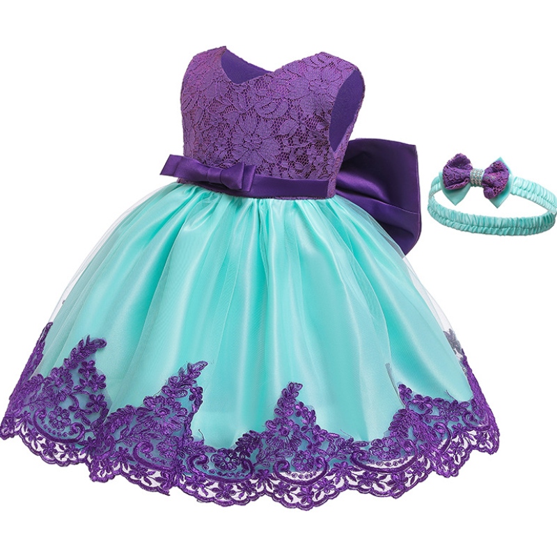 Robe de fille de fleur pour enfants robe de mariée bowknot filles robe princesse d\'été avec bandeau