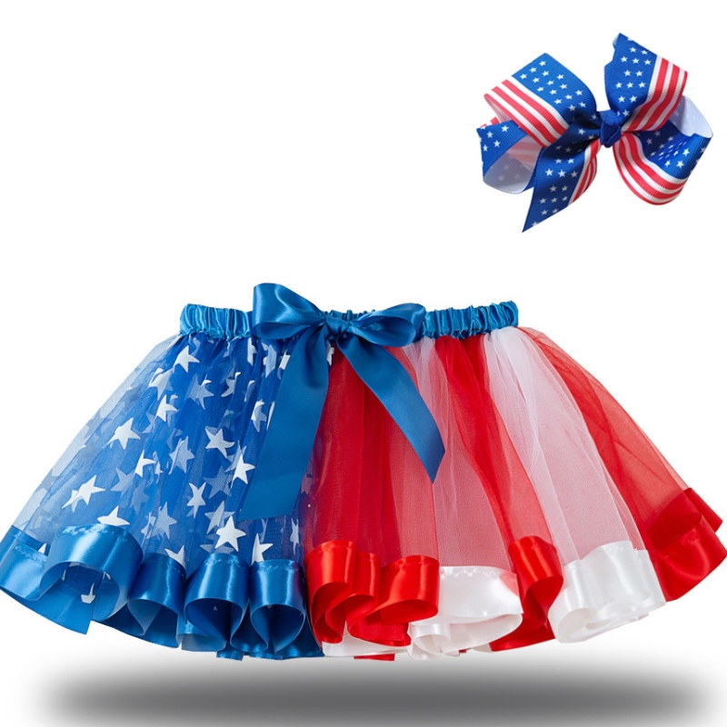 2022 Star Flag Jirt Mesh tutu jupe Halloween Tutu Costume pour les filles