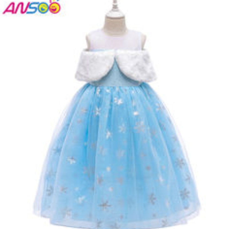 ANSOO2021 Performance des enfants Elsa Fashion Girl Girl Cold de laine Robe de princesse charmante costume