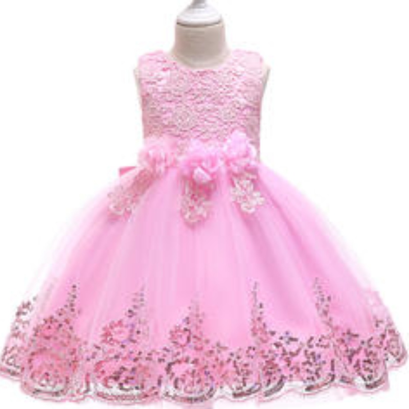 Broderie personnalisée robe de bal rose fleur princesse 4-8 ans pour bébé fille design de conception