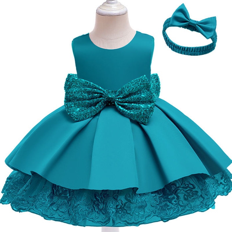 Baby Girl Sequin Bow Tie Robe princesse Robe Performance de danse de vacances pour la petite fille avec groupe de cheveux