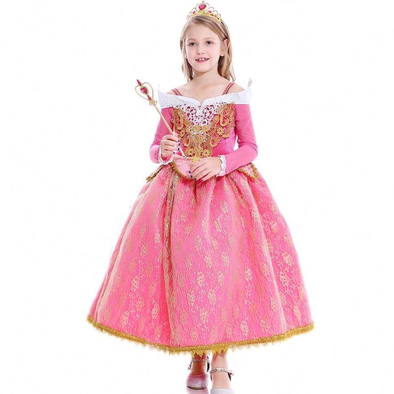 Baige New Girls Princess Aurora Costume à manches longues Robe de fête d\'anniversaire de la beauté endormie