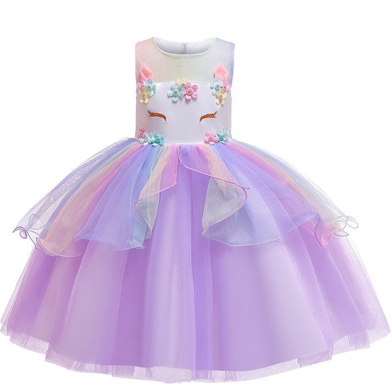 Performance Wear Unicorn Dress Up Vêtements pour les petites filles Rainbow Unicorn Tutu Robe Costume avec cadeau d\'anniversaire bandeau