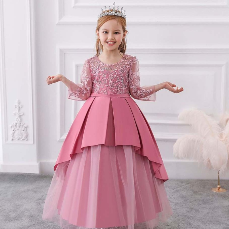 Baige en dentelle arabe à manches longues robe princesse d\'été fleur fille de mariage robe de fête