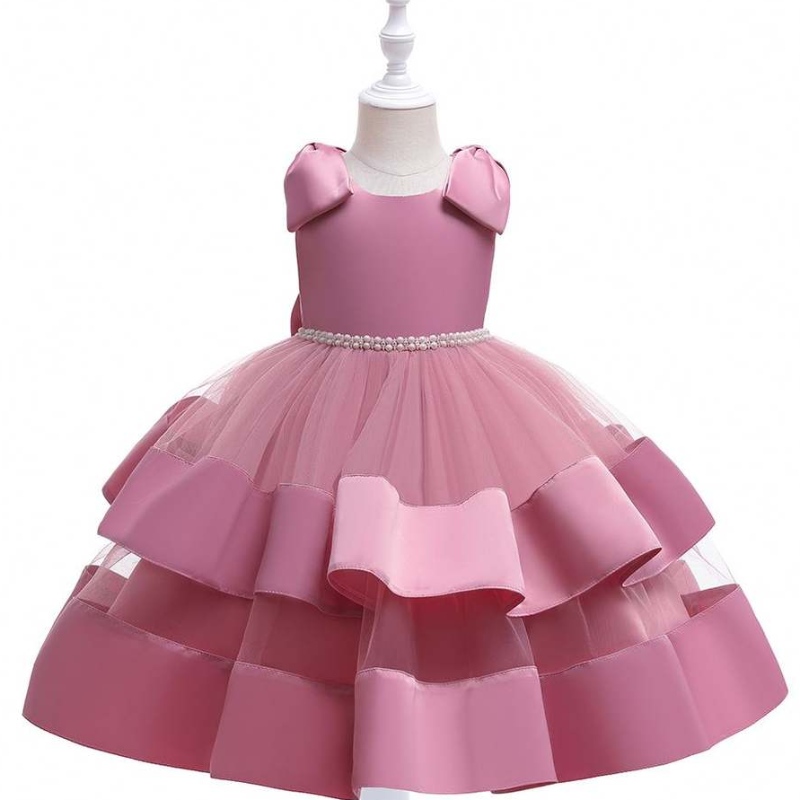 Baige Summer Kids Robe de mariée Boutique Baby Girls Party Wear Designs Robe With Bower Bow