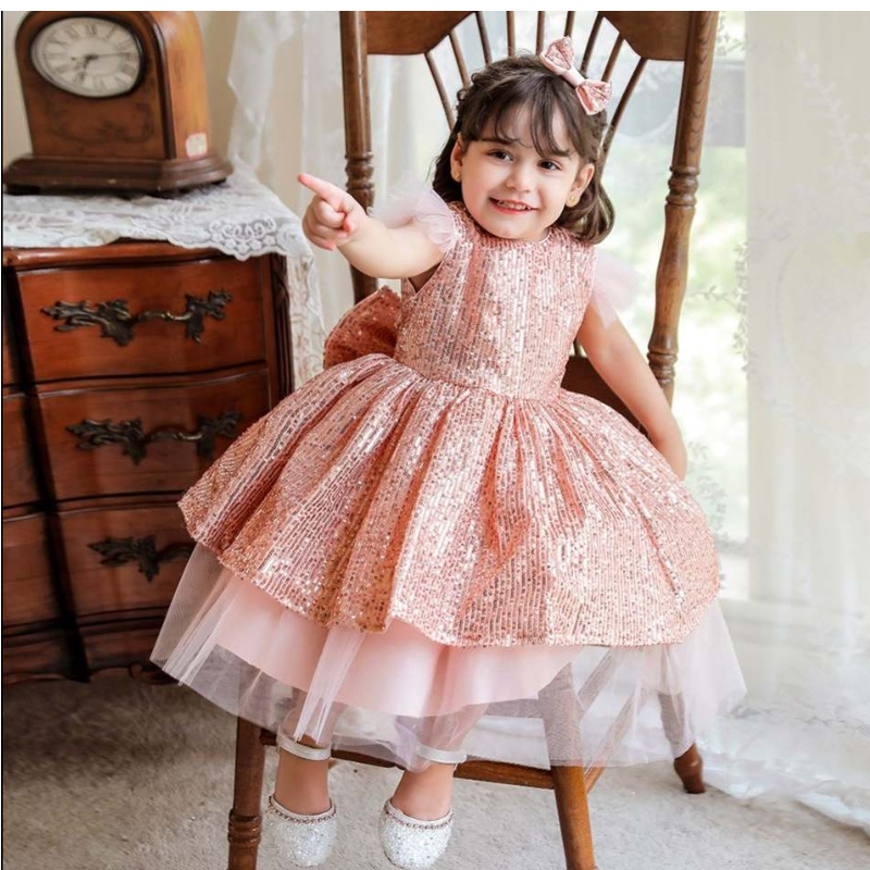 Baige bébé bébé fille baptême robe fleur de la princessenouveau-née robes de baptême à paillettes