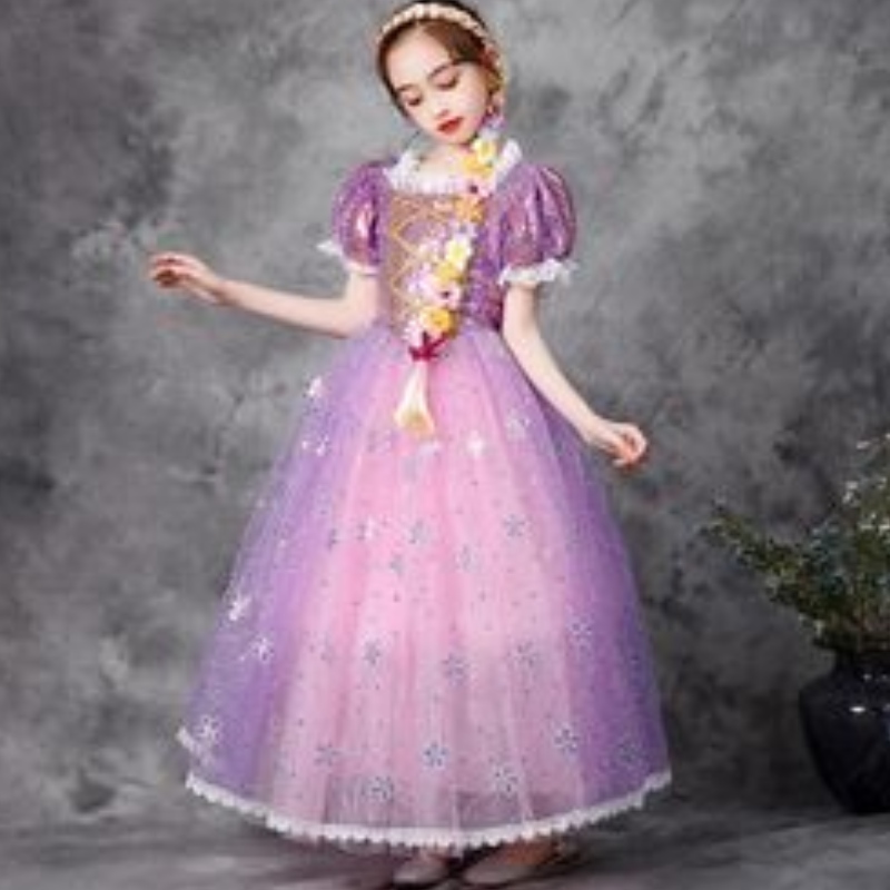 Fille robe en dentelle à paillettes Tangled Carnival Princess Costume Children Halloween Christmas Party Robes Kids Cosplay