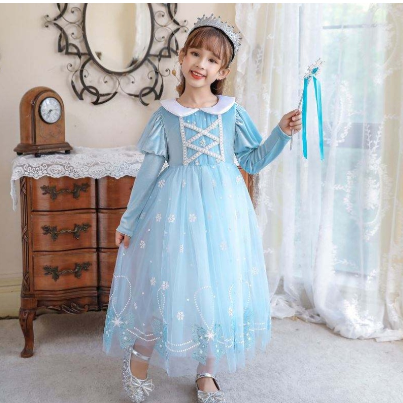 BX1763 Nouveau automne à manches longues Anna Elsa princesse robe halloween cosplay costume kids girl girl robe