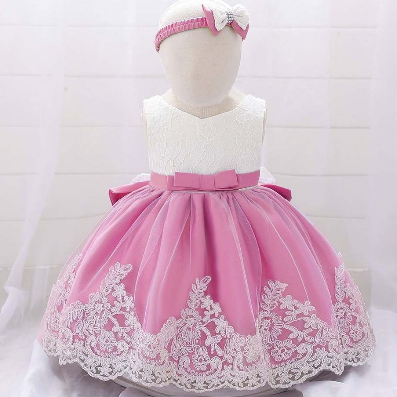 Baige Baby Girls Robe Designs en dentelle Flower Girl Small Kids Vêtements First Birthday Party Robe avec bandeau