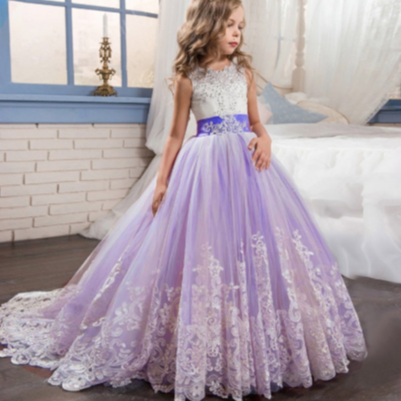 Baige en gros pour enfants robe de bal de bal luxe princesse sans manches robe de fête de filiale