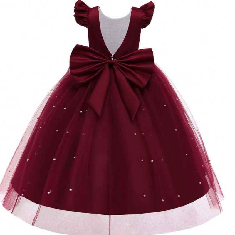 Baige en gros perles de longue demoiselle d\'honneur robe pour enfants Party Portez des vêtements d\'enfants de fête