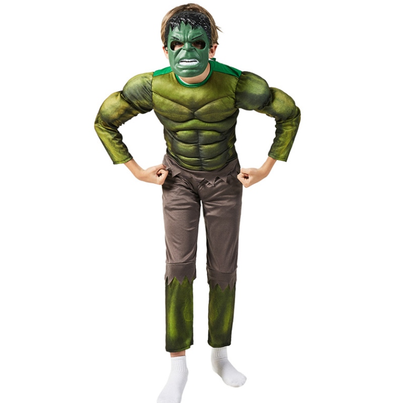 Costumes Green Hulking with Mask Costume Muscle Superhero Halloween Costume For Kids Boys Children\'s Day Gift