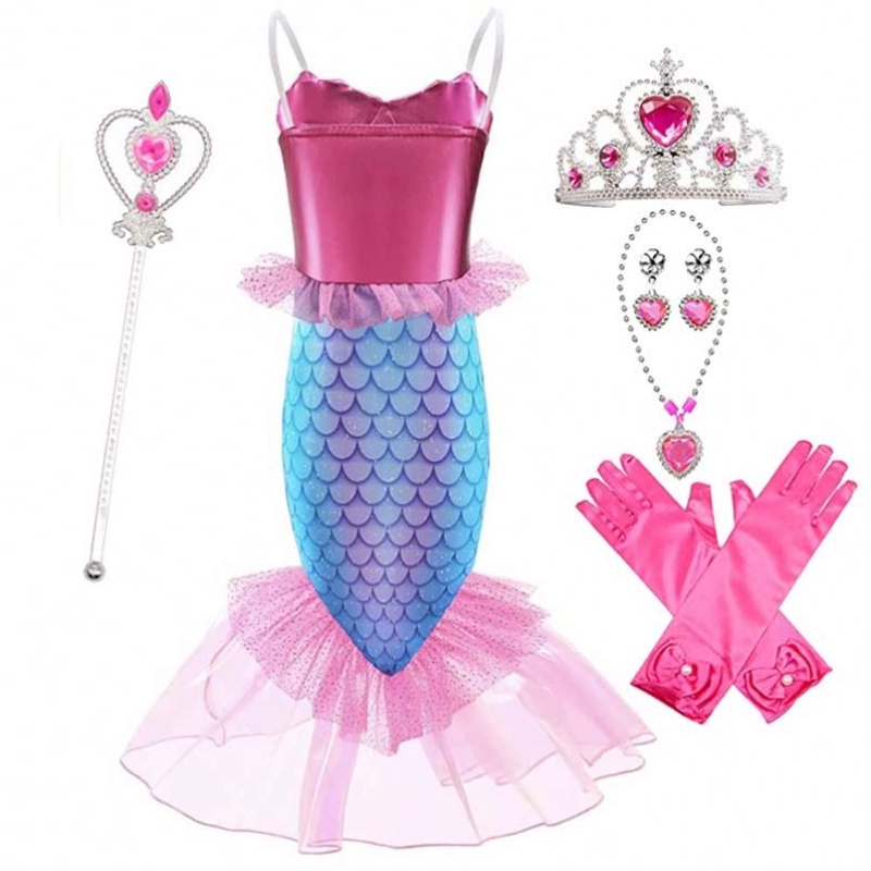 2022 New Little Girl Princess Ariel Pink Sirène Robes avec accessoire