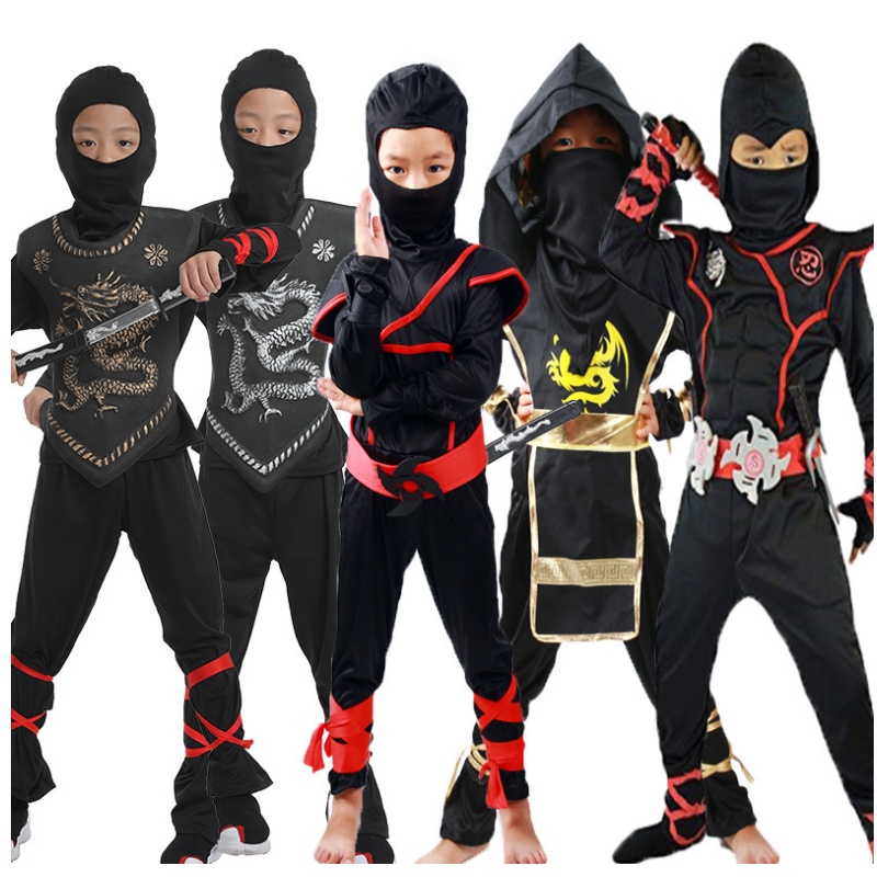 Enfants Masked Warrior Halloween Boys Girls Costume Dress Up Ninja Costume For Kids Ninja Cosplay Jumps Curchs Mask Set