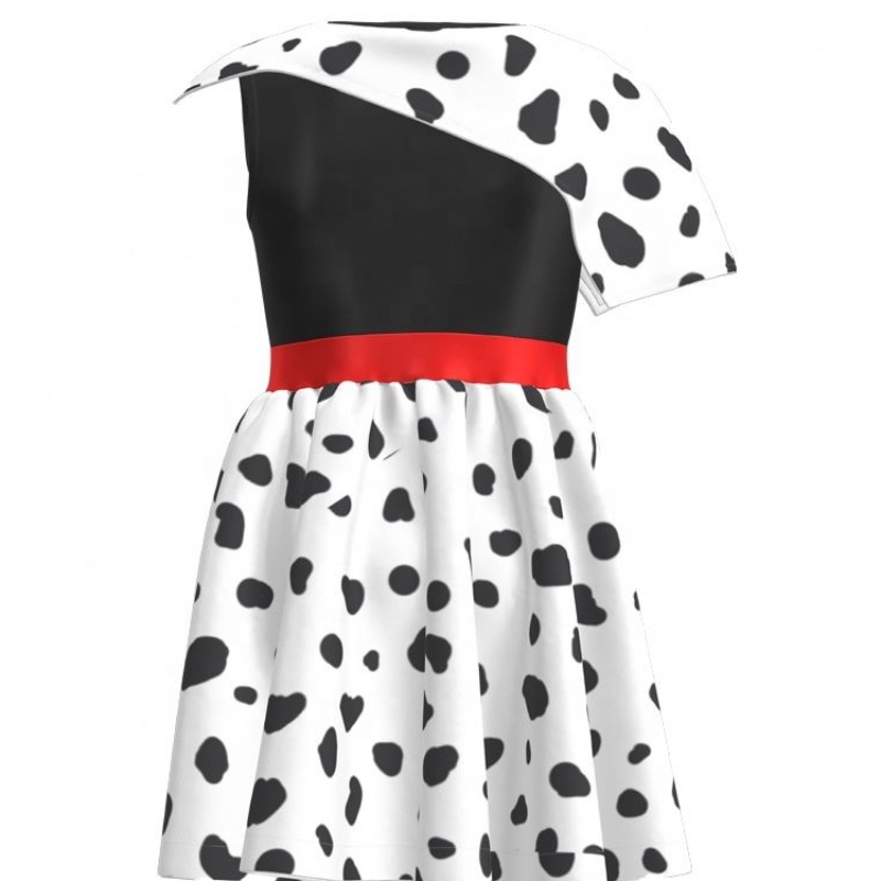 Fête d\'anniversaire de vente chaude 2022 film Cosplay Children Robes Girl Party Black White Cruella Deville Dalmatians Gown pour Halloween