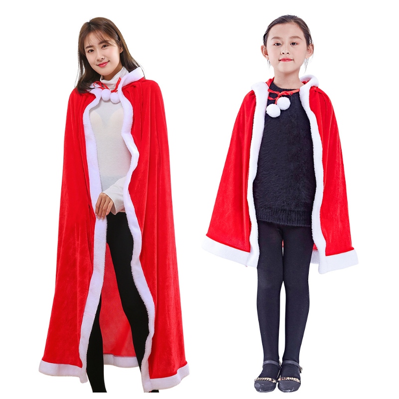 Christmas Kids Capes Adult Velvet Cloak Santa Cosplay Party Costumes Party