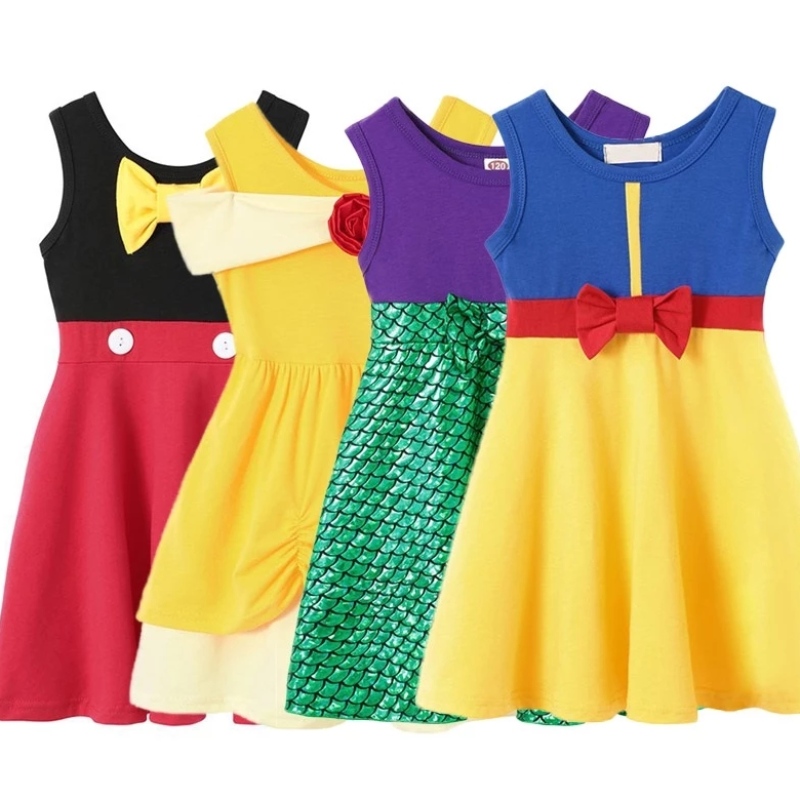 Robe de collection de princesses habillées pour filles elsa&anna fête porter des vêtements en coton doux d\'été Summer une ligne robes