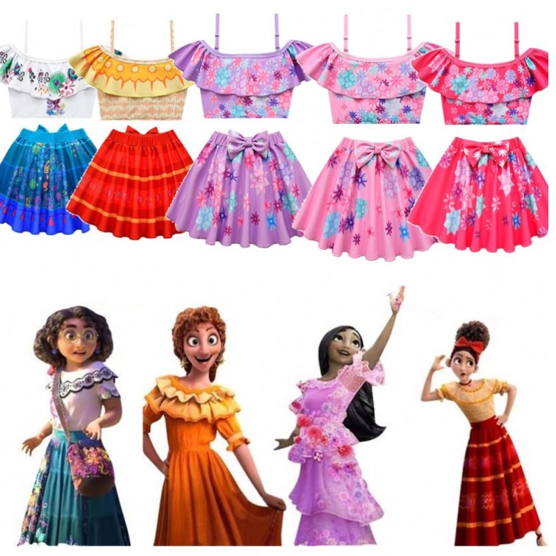 2022 NOUVEAU COSTUME DE DESIGN MAINTURE Deux ensembles PCS pour les filles pour enfants Encanto princesse robe maillot de bain Encanto Mirabel Bathing Wear