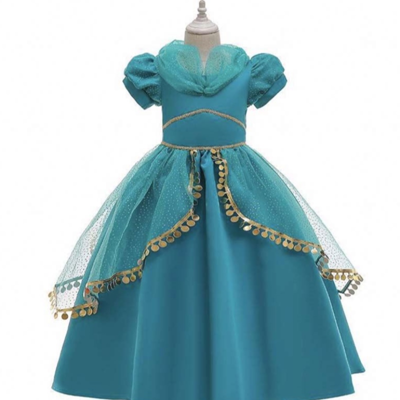 Halloween Little Girls Jasmine Princess Robe Aladdin Cosplay Princess Jasmine pour 2-10 ans Hcal-004