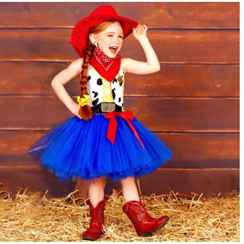 Costume de cow-girl pour la fête d\'anniversaire de Pâques pour fille 1 à 12 ans avec bandana Cowboy HCTS-002