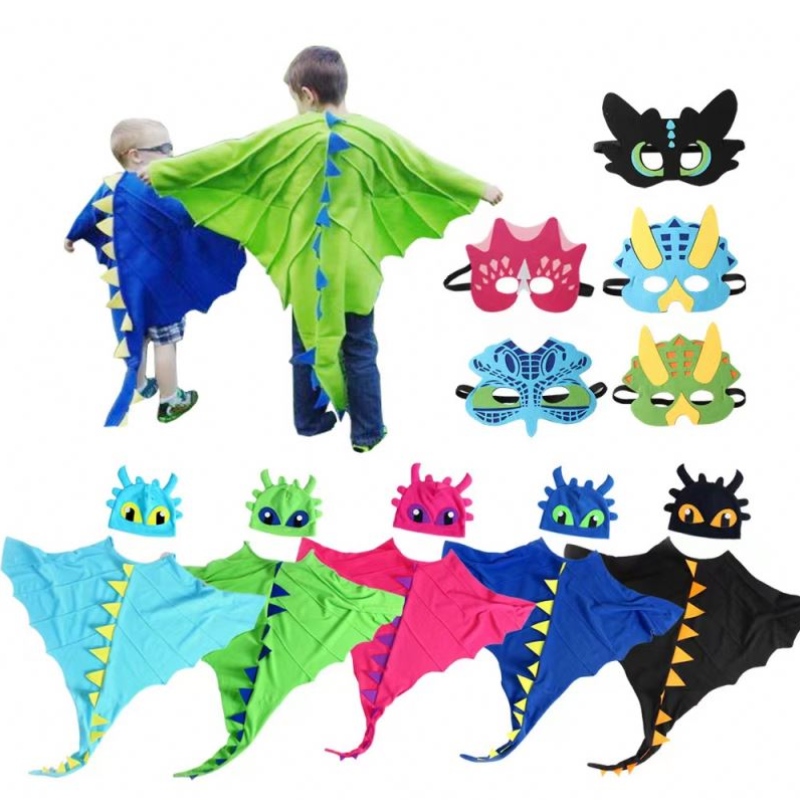 Kids Halloween Costume Cloak avec chapeau et masque Dinosaur Cosplay Fancy Dish up Party Favors