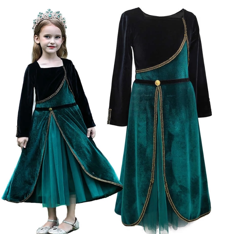 Élégant robe Anna pour filles à manches longues Velvet Kids Halloween Party Costumes Princess Fancy Cosplay Vêtements