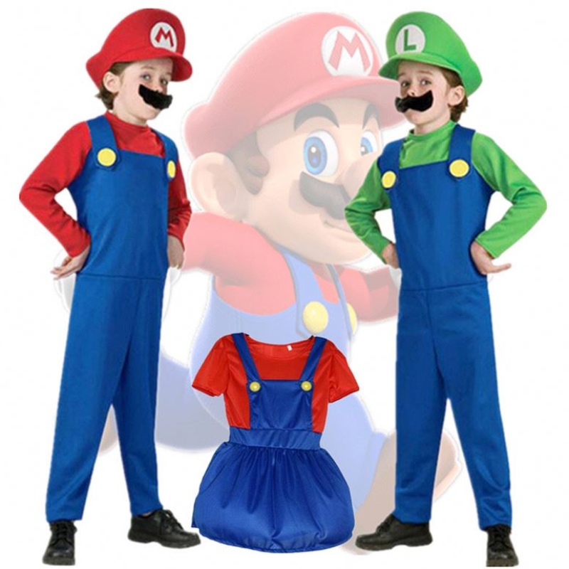 Enfant Super Mari Bros cosplay Jumpsuit Suit Boy Girl Halloween Anime fantasy Romper Luigi Brothers Hobe Hat Costume