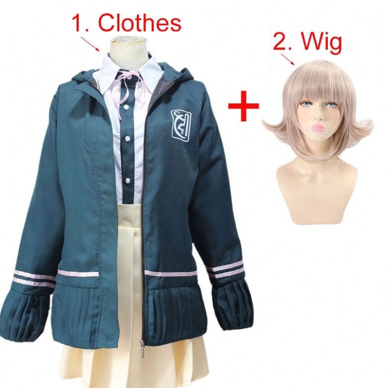 Élèves du secondaire uniforme anime danganronpananami chiaki cosplay costume jupe courte à manches longues loli