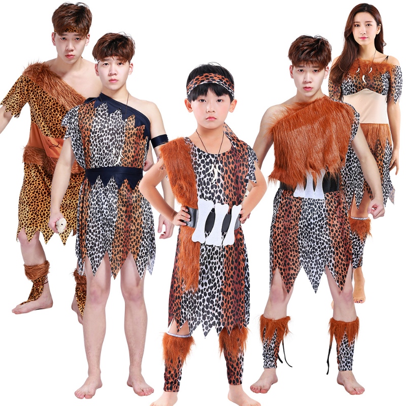 Vente chaude adulte Halloween Cosplay African Primitive Wild Man Costume Children \\\\ Indian Savages Performance Costume