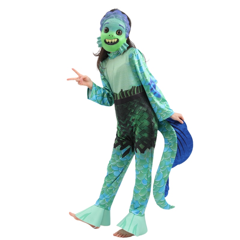 Costume de performance des enfants Luca Carnival Jumps combinaison et couverture de visage pour les enfants